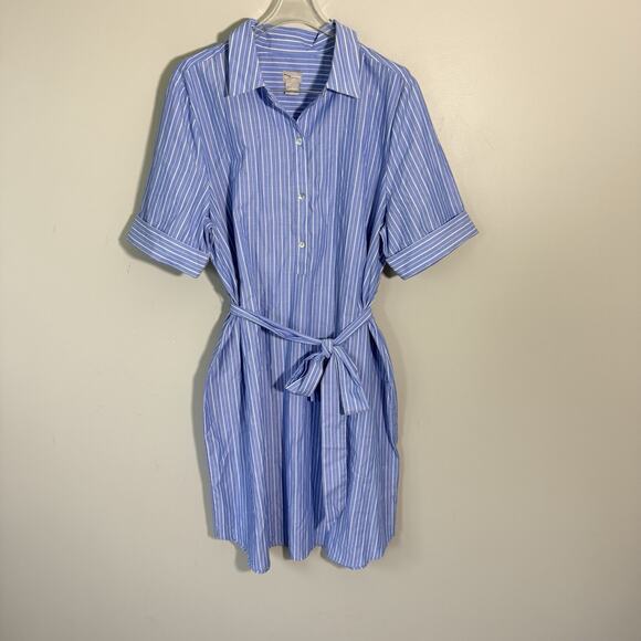 Chico's Dresses & Skirts - Chicos Shirt Dress 3 US 16 Blue White Striped Tie Waist Belt Coastal Nautical